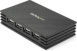 StarTech.com 4 Port Compact Black USB 2.0 Hub - Bus-powered or with Included Power Adapter - Portable Mac/PC laptop hub (ST4202USB)