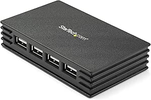 StarTech.com 4 Port Compact Black USB 2.0 Hub - Bus-powered or with Included Power Adapter - Portable Mac/PC laptop hub (ST4202USB)