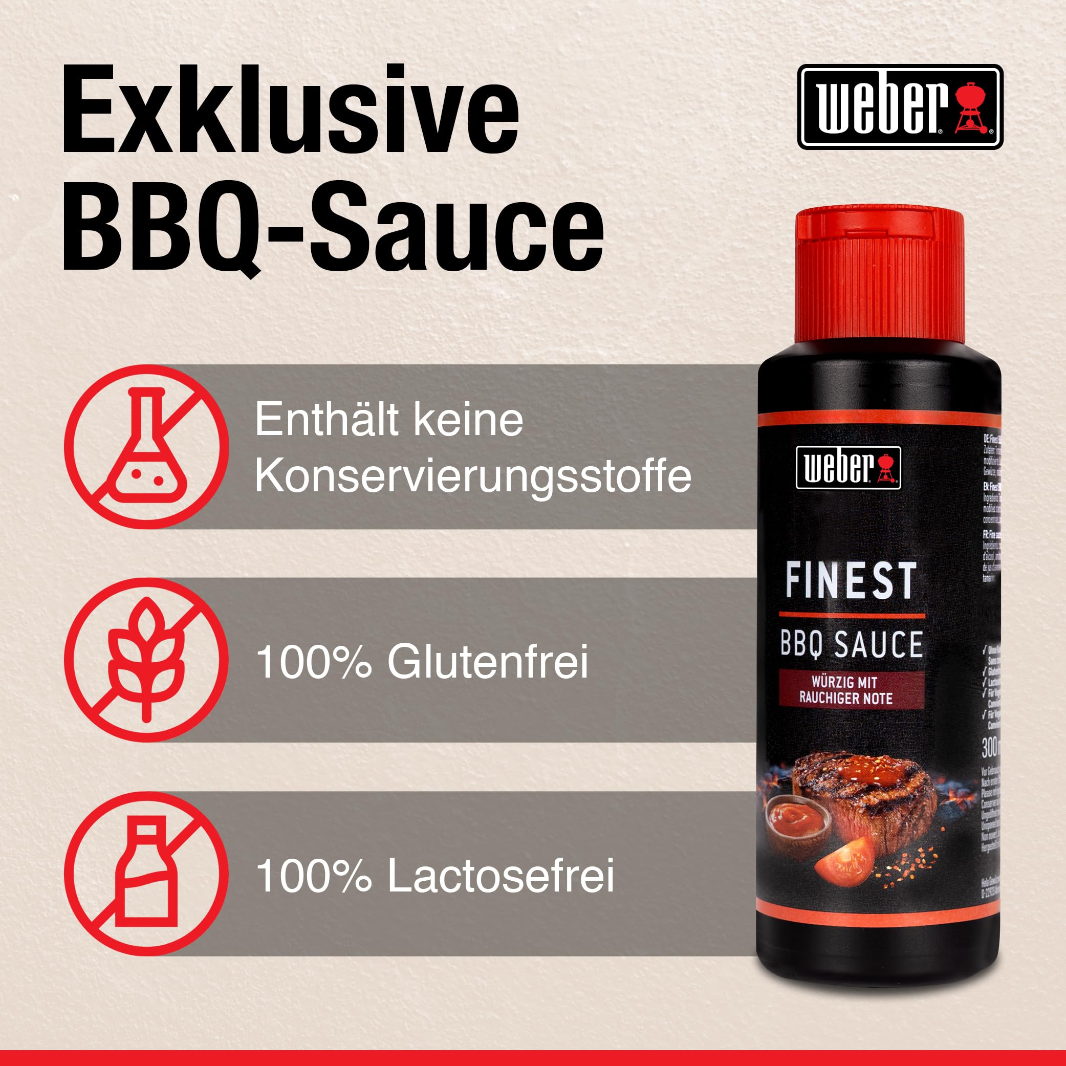 Weber Finest BBQ Sauce 300 ml - Rauchige Grillsauce für Rind, Lamm, Geflügel & Schwein - Intensiv würziger BBQ Geschmack - Grill Sauce Vegan, glutenfrei, laktosefrei, ohne Konservierungsstoffe 5