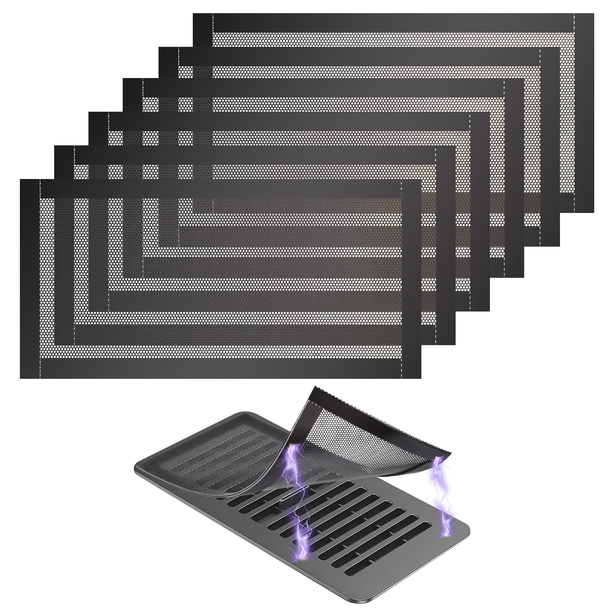 Photo 1 of 6 Pack Strong Magnetic Floor Vent Cover - PVC Mesh Register for Wall Ceiling Floor Catch Debris Hair Insect (Black, 4 x 8 Inch)