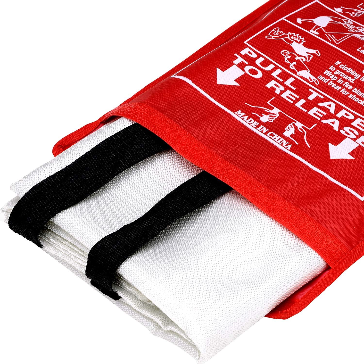 JJ CARE [Extra Large] Fire Blanket for Home 6.5 ft x 6.5 ft with Hook & Gloves, Fire Suppression Blanket, Emergency Fire Blanket for People, Fire Blanket Kitchen, Emergency Use - White: Sports & Outdoors