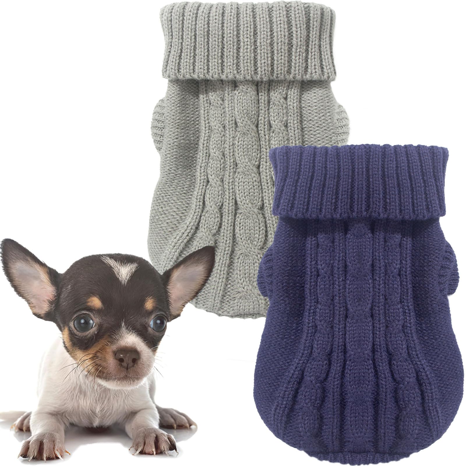 Photo 1 of 2 Pack Dog Sweaters for Small Dogs, Chihuahua Yorkie Sweater, Dog Clothes Winter Warm Pullover Sweaters, Pet Cat Clothing Cold Weather Puppy Clothes Outfits (XX-Small)