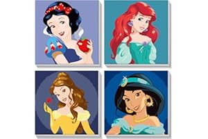 cupmod 4 Pack Cartoon Character Paint by Number for Kids Ages 4-8,Easy Acrylic Paint by Number for Kids On Canvas,Oil Painting Paint by Number Kits Present for Kids(Framed)