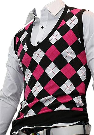 Amazon メンズdandyモダンvネックアーガイルベストセーターニットジャンパージャケット カラー ブラック メンズ 通販