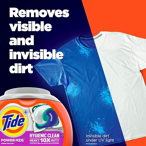 TIDE HYGIENIC CLEAN HEAVY 10X DUTY POWER PODS LAUNDRY DETERGENT PACS, SPRING MEADOW, 63 COUNT, FOR VISIBLE AND INVISIBLE DIRT