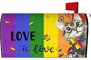 HARETU Gay Pride Cat Mailbox Cover 25.5x21 Inch, Rainbow Love is Love Post Letter Box Covers, LGBT LGBTQ Holiday Magnetic Waterproof Mail Wraps for Outdoor Yard Garden Oversized Mailbox Decor