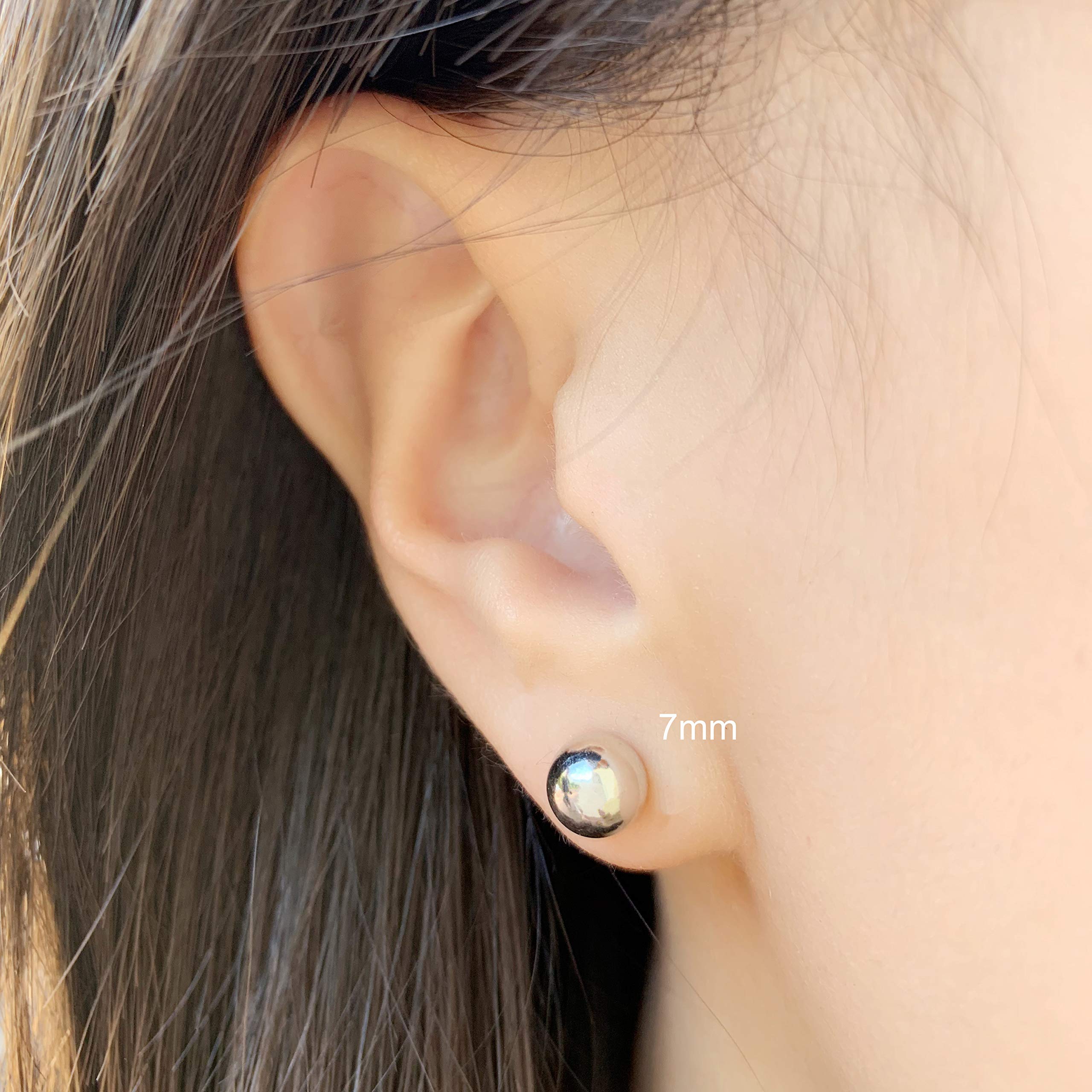 Spoil Cupid Rhodium-Plated Sterling Silver Plain and Smooth Round Bead Ball-Shape Stud Earrings, 7mm