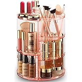 Masirs 360 Rotating Makeup Organizer - Adjustable Shelf Height and Fully Rotatable - The Perfect Round Spinning Cosmetic Organizer for Bedroom Dresser or Vanity Countertop Storage (Pink)