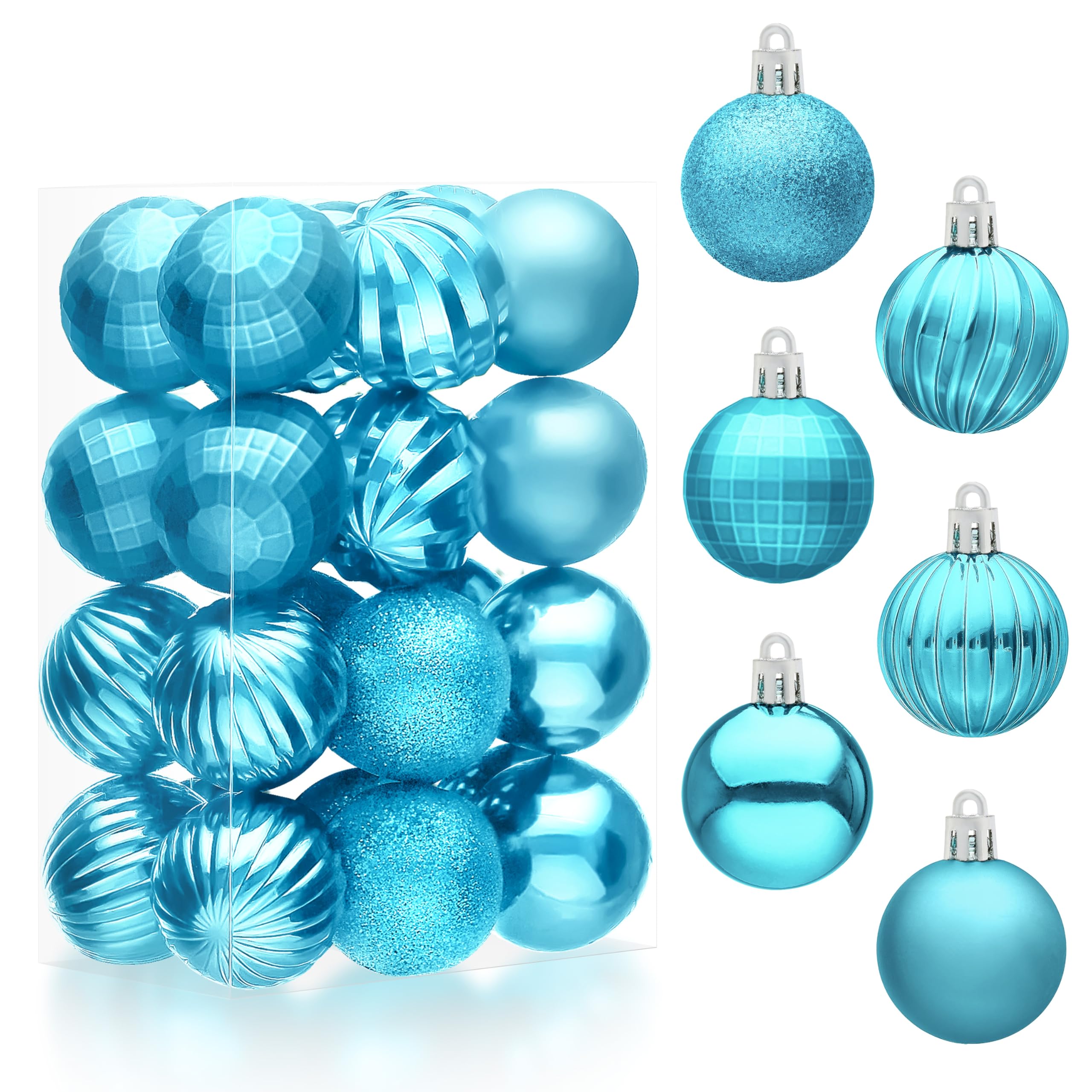 Photo 1 of JOIEDOMI 24 Pcs Baby Blue Christmas Tree Ornaments Set, 2.36" Shatterproof Christmas Balls, Xmas Hanging Ornaments Decorations for Tree Wreath Garland Holiday Wedding Indoor Party Decor