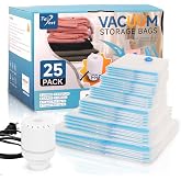 Vacuum Storage Bags with Electric Air Pump, 25 Pack Compression Bag, Space Saving Vacuum Sealer Bags for Clothes, Blanket, Duvets, Pillows, Comforters Travel, Two Compressing Ways