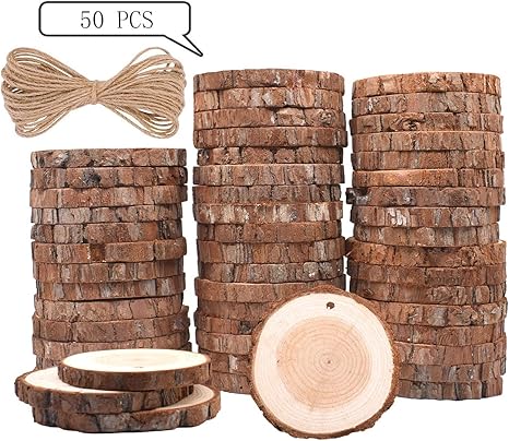 50Pcs Rodajas de Madera Natural 6-7 cm Discos de Madera Rebanada