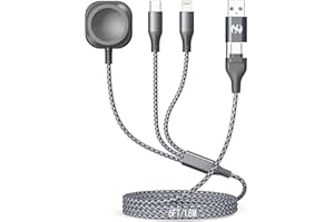 HYXING Multi Charging Cable for Apple Watch Charger 6FT, Nylon Braided USB Lightning Type C USB C Cord iWatch Magnetic Wireless Charger 3 in 1 Charging Wire for Apple iPhone Android Phone and iWatch
