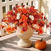 INXUGAO Fake Fall Flowers Artificial for Decoration 2PCS Faux Silk Fall Flowers Plants for Outdoors Outside Planters UV Resistant Looks Real for Front Door Porch Patio Garden Decor