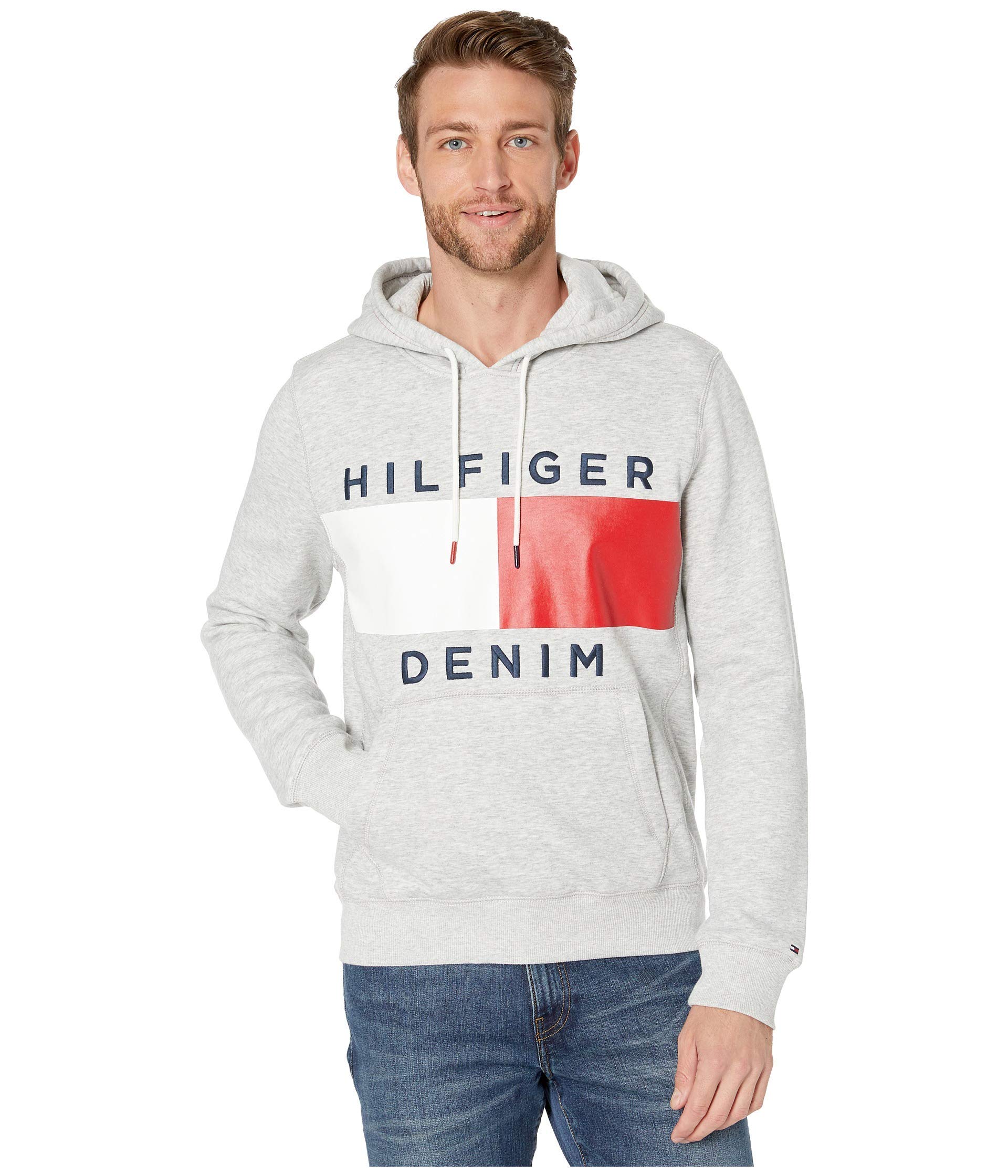 Tommy Hilfiger Men's THD Hoodie Sweatshirt Sweater, -Light Grey Denim Heather, MD Image