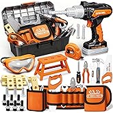 KidBloom Kids Tool Set with Tool Belt, 50 PCS Tool Box with Drill Toy, Construction Tool Toys, Toys for 3 4 5 Year Old Boys G