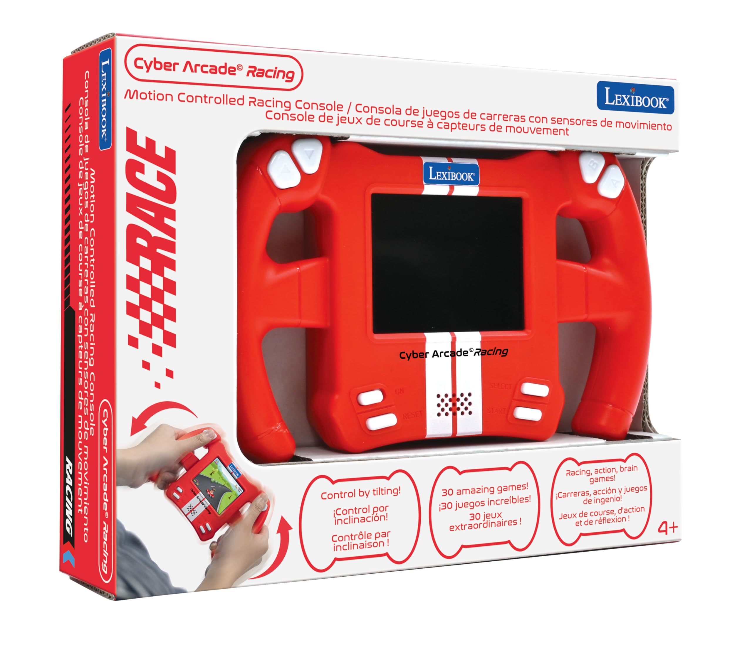 Lexibook, Cyber Arcade Racing, Motion Controlled Racing Console, 30 Racing, Action and Puzzle Games, Control by Tilting, Red, JL3150