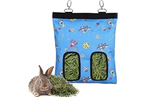 LENPESTIA Rabbit Hay Feeder Bag Guinea Pigs Hanging Hay Rack Manger Holder Dispenser Small Animal Feeder Storage Pouch for Bunny Chinchilla Hamster (Pattern Blue, 2 Windows)