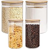 EQEY Glass Storage Jars Set Elegant Containers with Airtight Bamboo Lids, Perfect for Kitchen Organization - Flour, Rice, Pasta, Sugar, Coffee Beans (2 packs(37oz) / 2 packs(111oz))