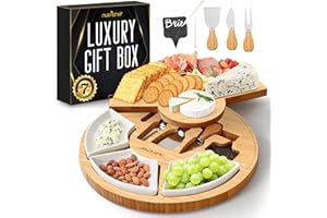 NutriChef Bamboo Cheese Board, Charcuterie Board Set Includes Cutting Knives, Ceramic Bowls, Chalk Markers & Slate Labels, St