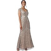 Adrianna Papell Womens Beaded Gown with Fringe