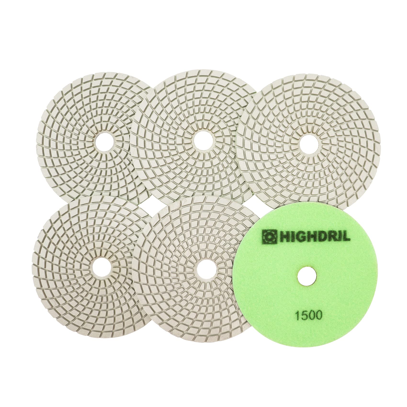 Wet Diamond Polishing Pads,HIGHDRIL 6pcs 125MM #1500,for Granite Marble Sanding used on Grinder or Polisher