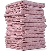 Cleanbear 100% Cotton Washcloths for Showering, 12 Pack, Pale-Pink Wash Cloths, Lightweight and Quick Drying Towels for Bathroom (13 x 13 Inches)