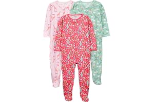 Simple Joys by Carter's Baby-Girls 3-Pack Loose Fit Flame Resistant Polyester Jersey Footed PajamasSleepers
