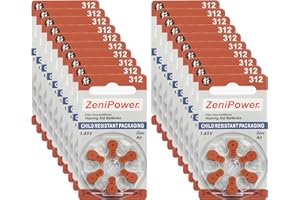 ZeniPower Size 312 Mercury Free 1.45V Hearing Aid Batteries Zinc Air (120 Batteries)