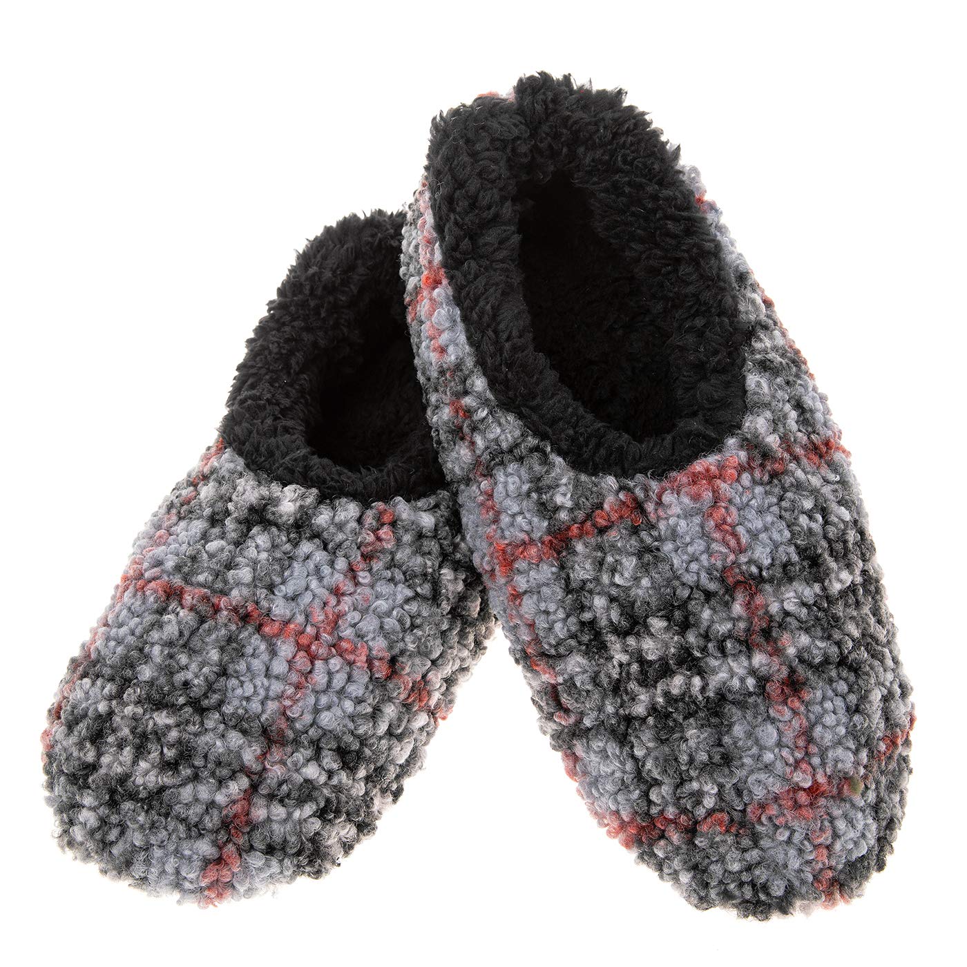 Snoozies Super Soft Sherpa Men’s House Slippers – Boucle Plaid (Grey, Small)
