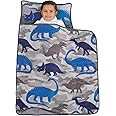 Everything Kids Blue & Grey Dino Toddler Nap Mat with Pillow & Blanket, Navy, Grey, Blue