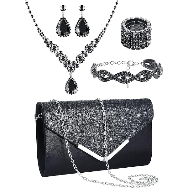 Amazon.com: 4 Pieces Silver Clutch Purse Rhinestone Jewelry  display picture 2