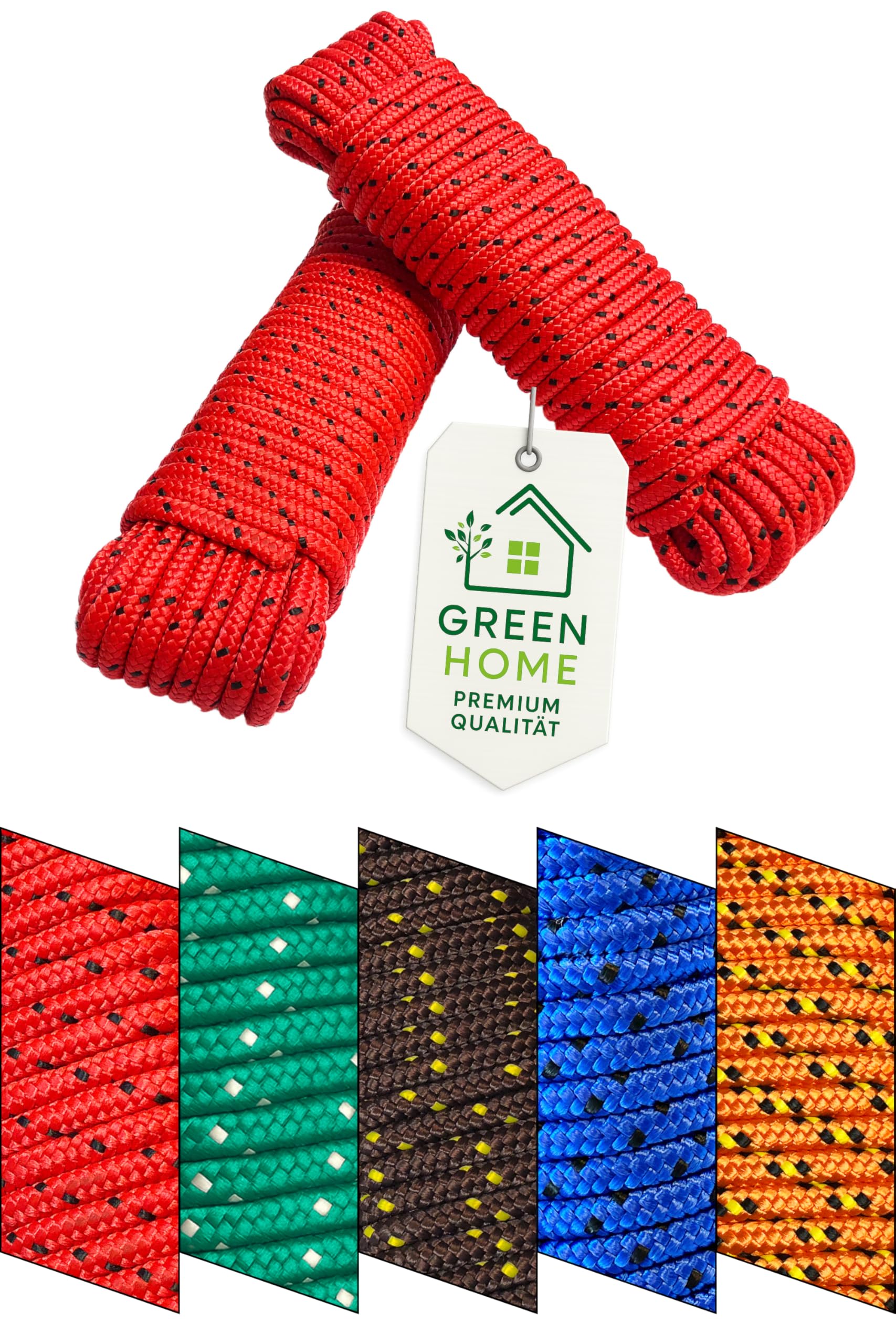 Rope 8 mm x 20 m - Polypropylene (PP) Rope, Mooring Rope, General Purpose Rope, Tethering Rope, Garden Rope, for Outdoor Use - Breaking Load: 700 kg - 20 m x 8 mm, red/black