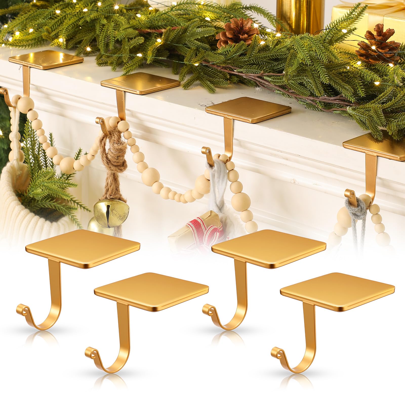 Photo 1 of *MINOR DAMAGE - USED*
Tandefio 6 Pcs Christmas Stocking Holders for Mantel Heavy Duty Metal Stocking Hooks with Protective Pads for Xmas Fireplace Home (Brass)