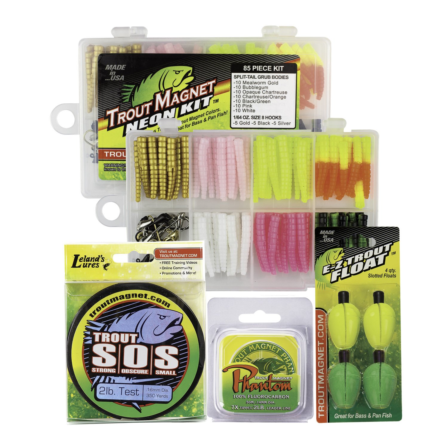 Trout Bundle Ultimate Bundle 85Piece Neon Grub Kit, 350 yd