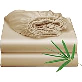 2 Pack Bamboo Viscose Cooling Fitted Sheet Twin XL Size Only | 400 Thread Count, 16" Deep Pocket Cooling Bottom Sheets for Hot Sleeper, Silky Soft Breathable, Twin XL, Beige