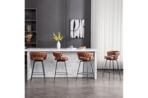 BFZ 26inch Bar Stools Set of 4, Counter Height Bar Stools, 180° Swivel Suede Fabric Stool Chairs with Woven Back and Footrest for Kitchen Island, Cafe, Pub, Bar Counter