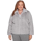 Alfred Dunner Women's Sculpted Faux Fur Zip Up Jacket
