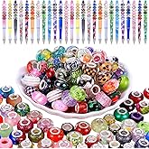 VICTLOV 100 Mixed Color Round Large Hole European Beads for Pens, Charm Bracelet, DIY Jewelry, Crafts, Garden Stakes