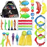 Chuchik Diving Toys 30 Pack, Swimming Pool Toys for Kids Includes 4 Diving Sticks, 4 Diving Rings, 6 Pirate Treasures, 3 Toyp