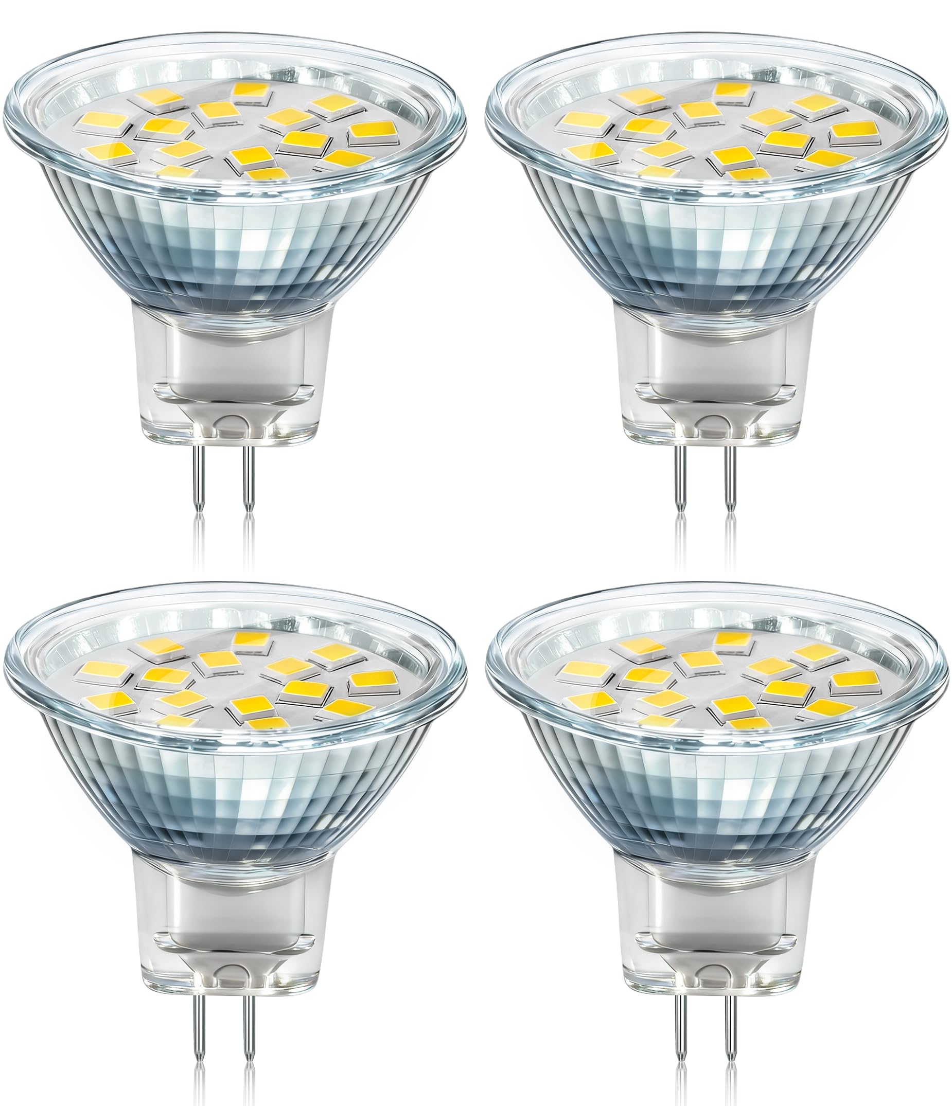 MR11 GU4 2W LED Warm White 3000K, 250LM, 35mm Small Size, AC DC 12V-24V, 120° Angle with Glass Cover, MR11 10W-20W Halogen Replacement, Energy Saving GU4 12V Spotlight Bulb, 4pcs