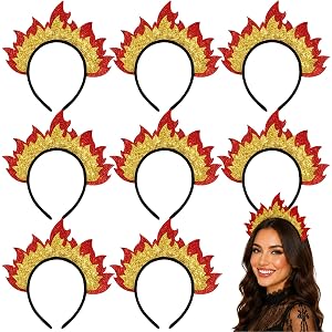 Solsew 8 Pcs Flame Headbands for Halloween Costume Party Favors | Fire Headpiece, Comfortable Fit, Soft Felt Material, Ideal