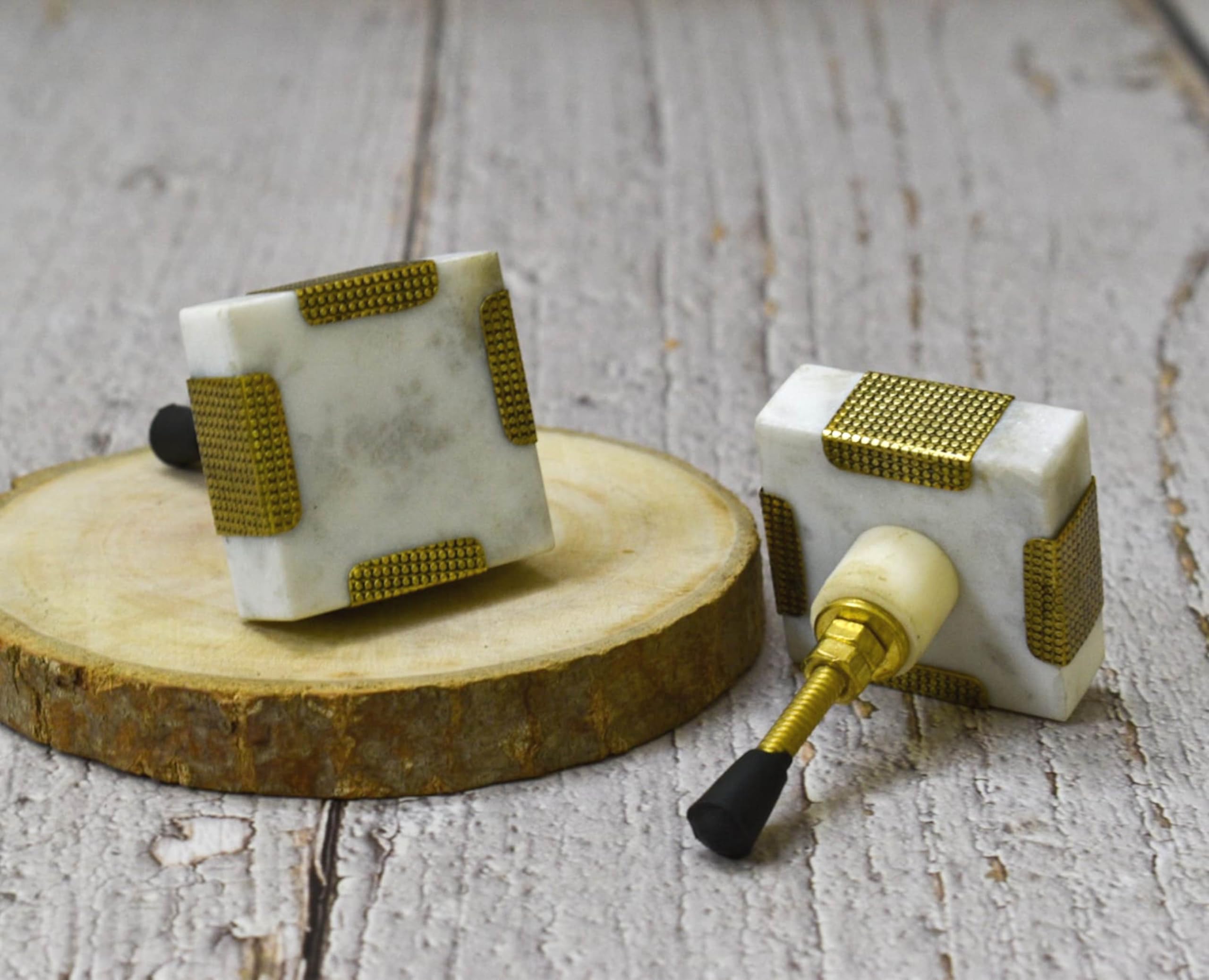 ARTISNO Square Marble Brass Knob, Modern Cabinet Knob, Decorative Hardware, Furniture Hardware, Cabinet Handles, Dresser Pull (White), Set-6