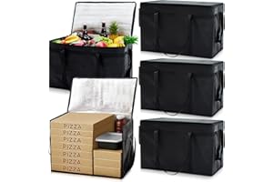 Maxcheck 6 Pcs Insulated Bags for Food Delivery XXXL Large Capacity Hot Grocery Tote Bag Reusable Warming Pizza Catering Carrier for Commercial Travel Lunch Shopping Gifts (Black)