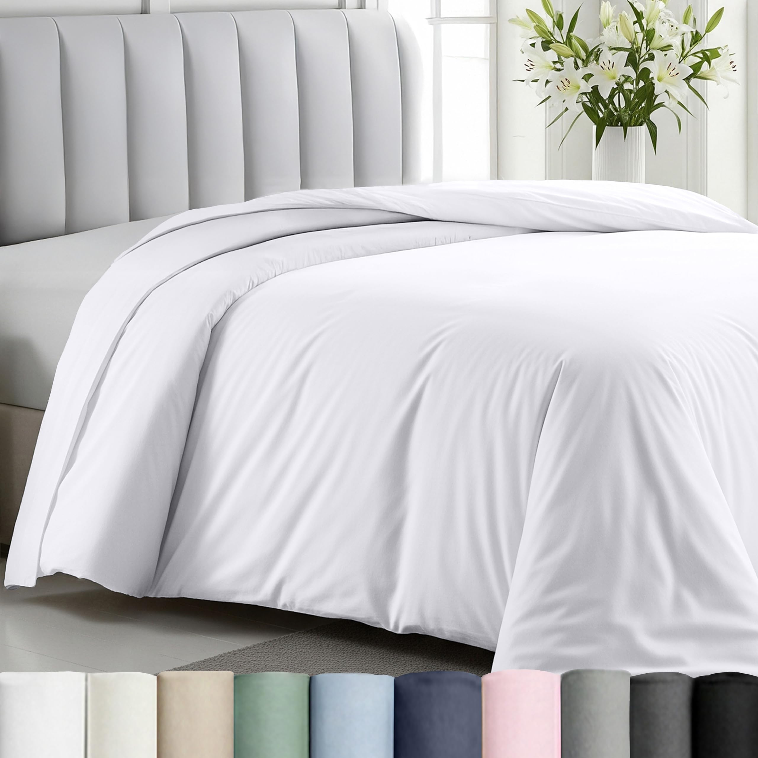 California Design Den Duvet Cover Queen Size/Full Size -Winner Good Housekeeping Best Bedding Awards 2025, 400 Thread Count Sateen, 100% Cotton Bedding Duvet Covers,Button Closure & Corner Ties -White