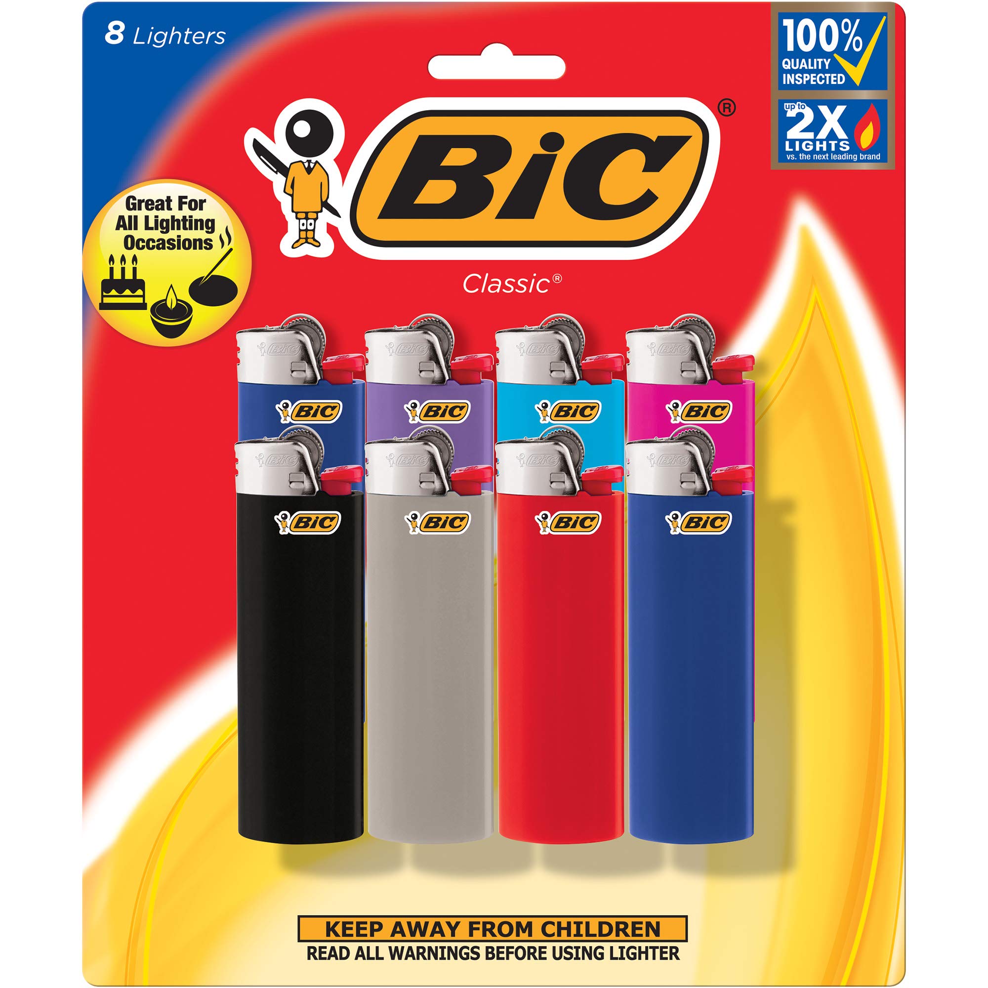 BIC Classic Lighter Assorted Colors 8Pack (Colors May Vary) Regular