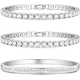 Yadoca Tennis Bracelets for Women Gold Bangle Bracelet Set 18K Gold Plated Stackable Cubic Zirconia CZ Diamond Bracelets Stack Wedding Bracelets for Brides Dainty Jewelry Gift Sizes 6.5-7.5 Inch 3Pcs