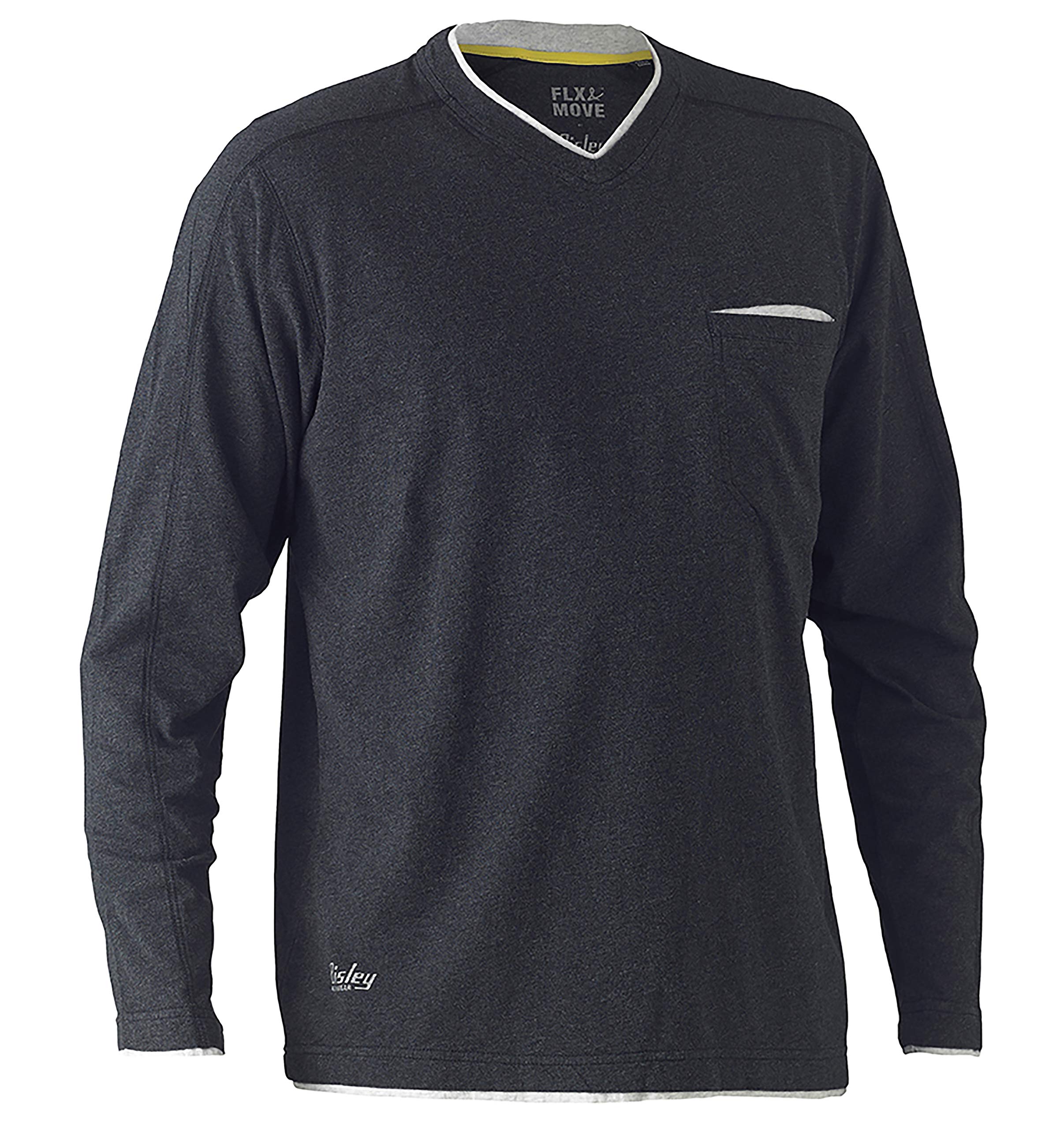 Bisley Workwear UKBK6933_BCCG Flex & Move Cotton Rich T-Shirt V-Neck Long Sleeve - Charcoal Marle, L