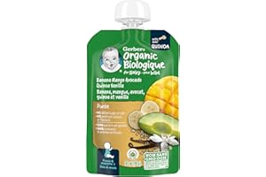 GERBER Organic Purée, Banana Mango Avocado Vanilla Quinoa, Baby Food, 90 ml