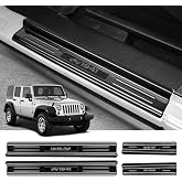 ZZEQYG 4 Pcs Stainless Steel Door Sill Protector Compatible with Jeep Wrangler JK Unlimited JKU Sport Sahara Rubincon 2007-2017 Accessories Front and Rear Door Car Door Sill Guards Trim