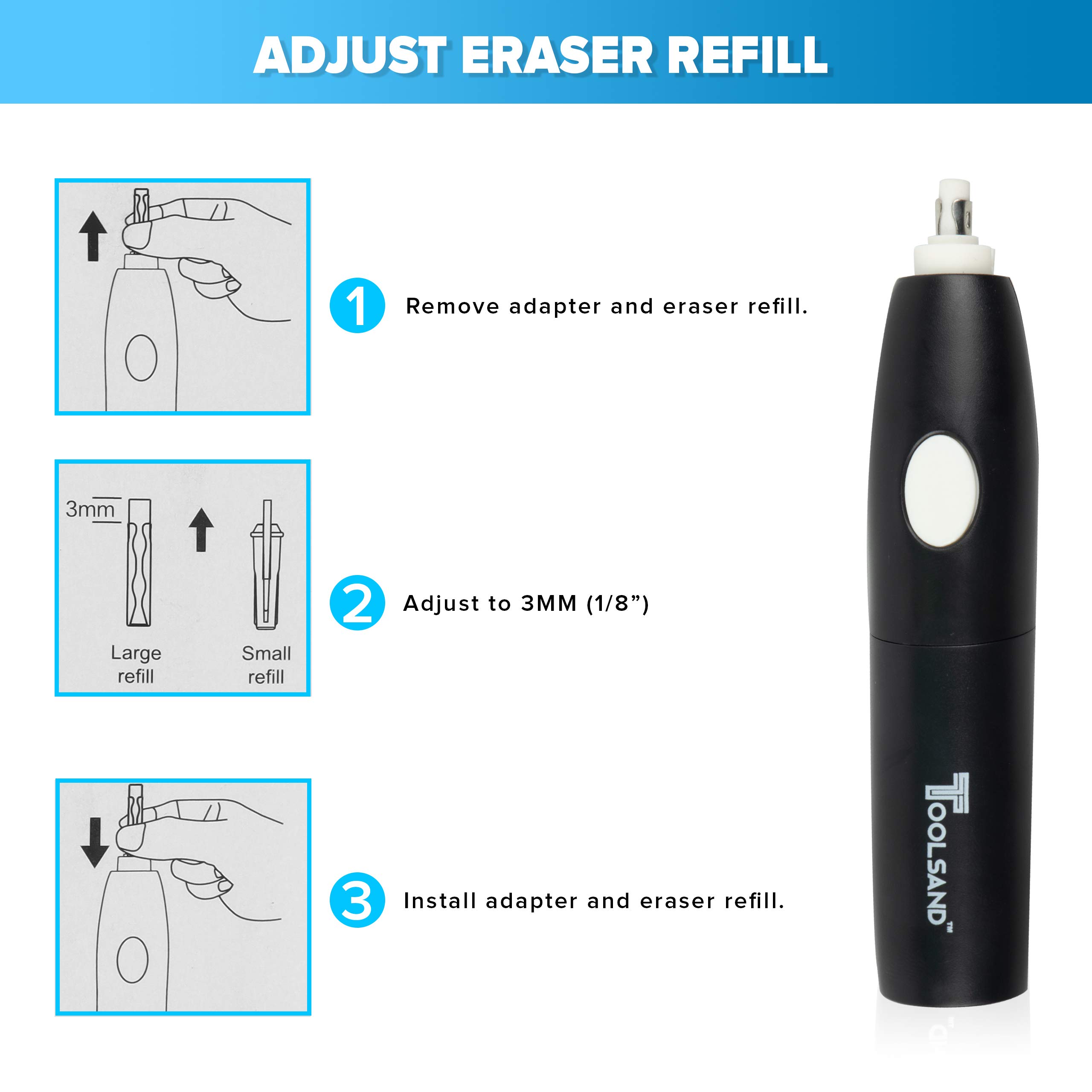 Electric Pencil Eraser Kit, Battery Operated, with Refills (Black)